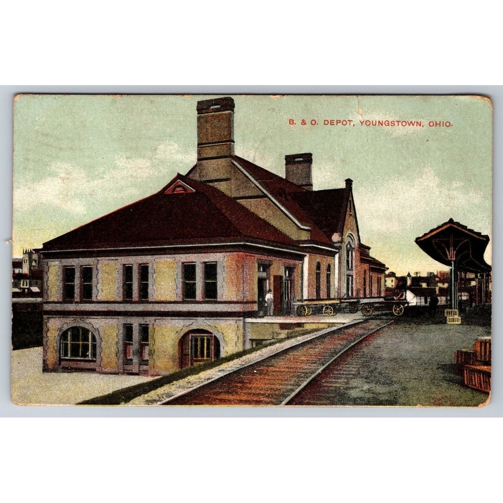 B&O Depot Youngstown Ohio Postcard 1908 Postmark S.H. Knox & Co. German Print